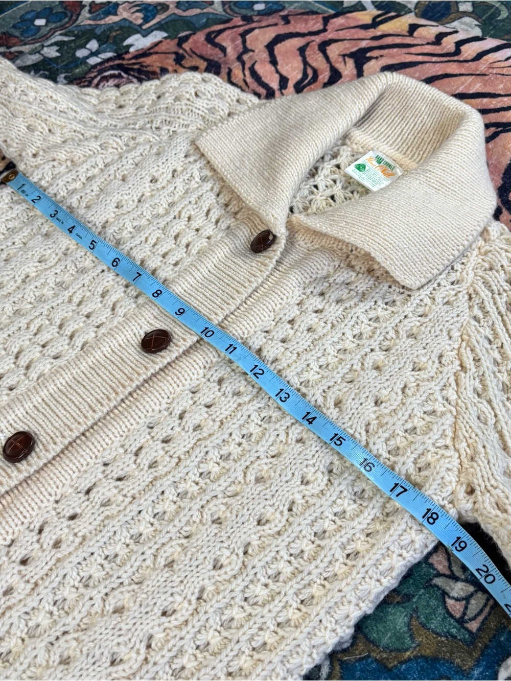 Una O'Neill Aran Wool Sweater Cardigan Fisherman Ivory Chunky Cable Knit Ireland - Picture 6 of 8